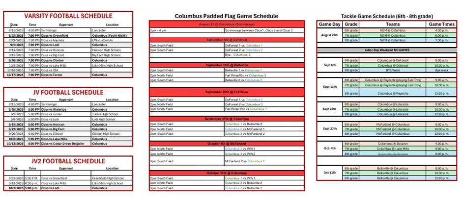 Game Schedules